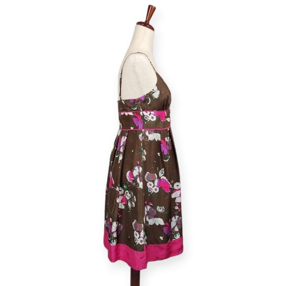 GUESS Silk Fit and Flare Sundress Vintage Y2K Brown Pink Floral Size 9 - Picture 2 of 9